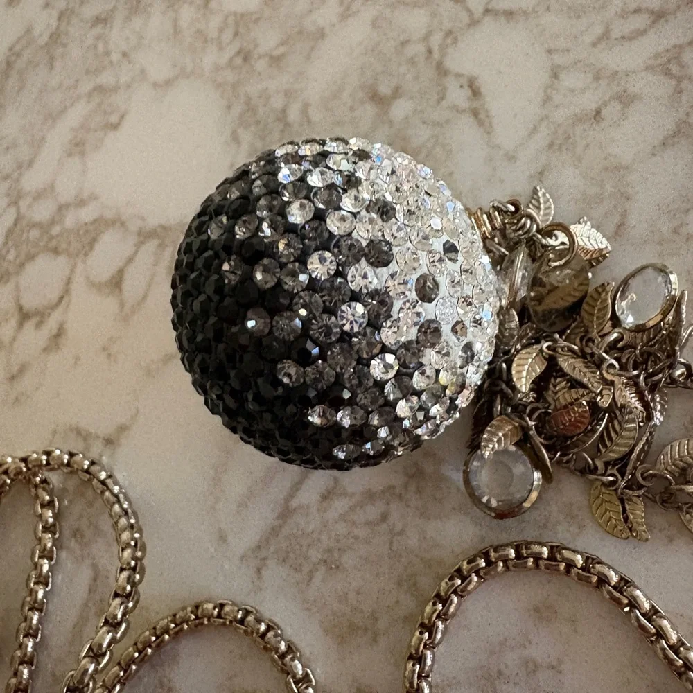 Black and Silver Crystal Disco Ball Necklace - Picture 3 of 4